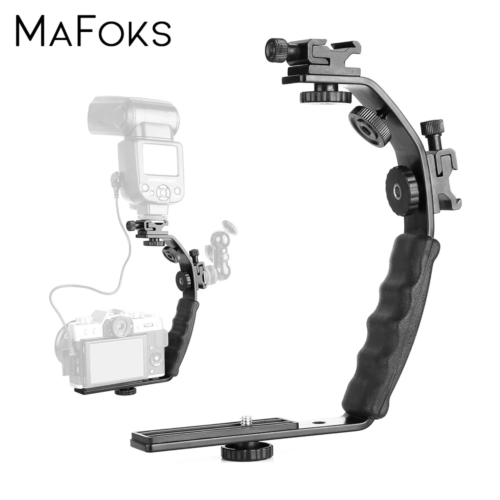 Universal Flash Camera Grip L Bracket with 2 Standard Side Hot Shoe