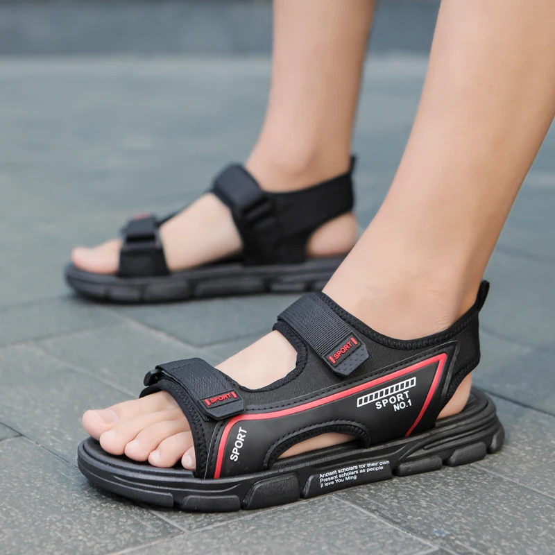 

Summer Red Men Flat Shoes Fashion Hook And Loop Men Beach Sandals Comfortable Lightweight Men Sport Sandals Sandalia Masculina