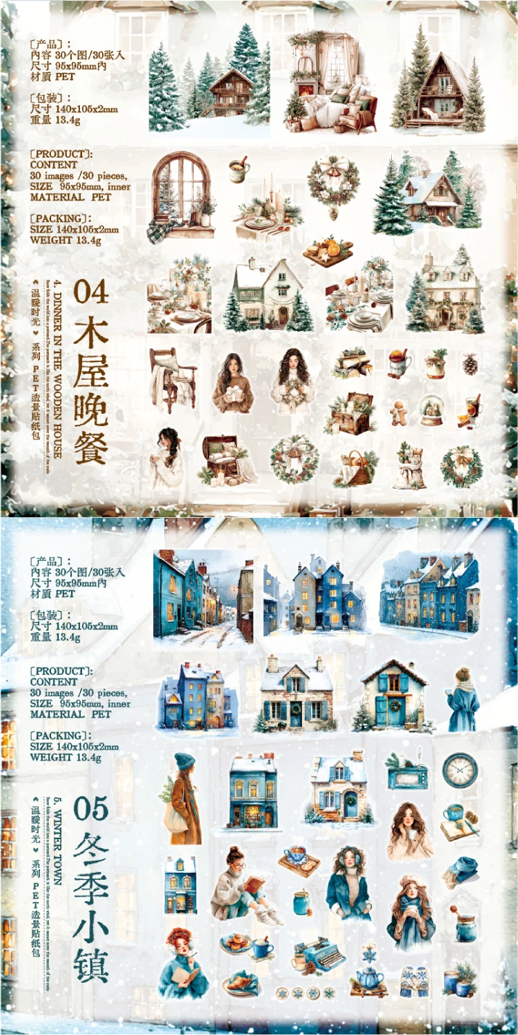 Journal GO 30 Stück Warm Moments Sticker Pack PET Diorama Journal Material Winter Mädchen Collage Dekor Themed Kreatives Briefpapier – Detail 15