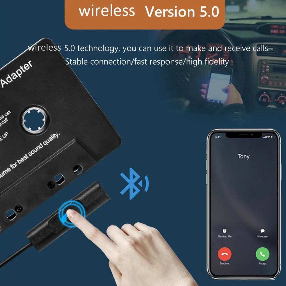 Universal Cassette Bluetooth 5.0 Adapter Cassette Converter Car Tape Aux Stereo Music Adapter USB Charging with Microphone