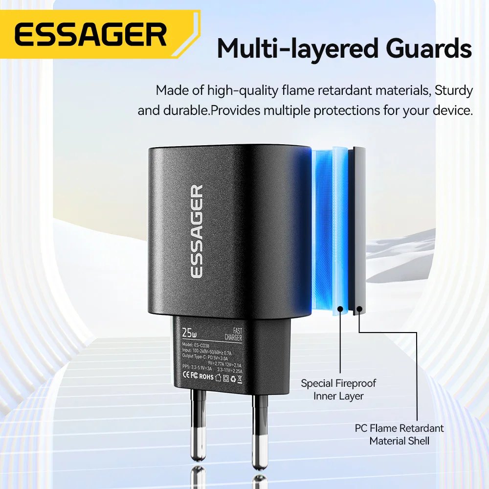 Essager 25W USB C Charger Set PD Fast Charge Charger Quick Phone Charger for iPhone 16 15 Pro Max Xiaomi Oneplus Xiaomi Samsung
