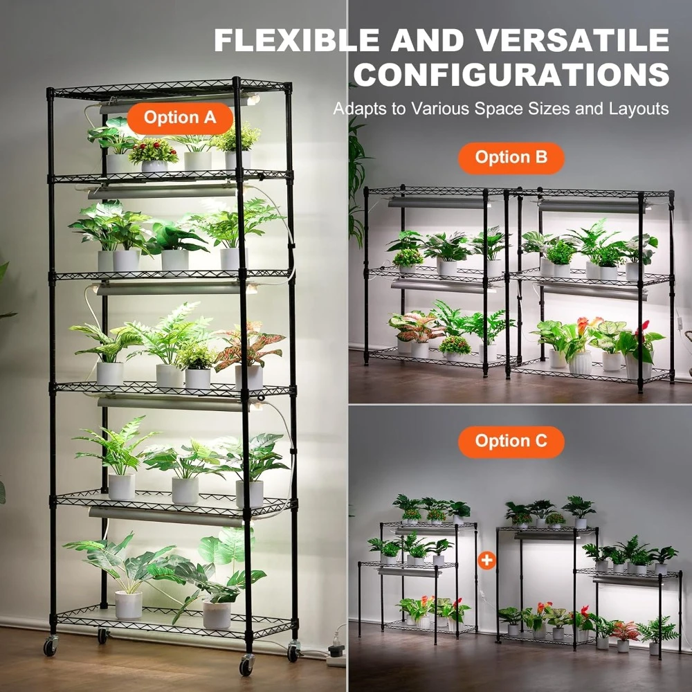 DIY Plant Stand with Grow Light, 6-Tier Large Tall Plant Shelf with 192W 5000K Full Spectrum Grow Lights for Seed Starting 2