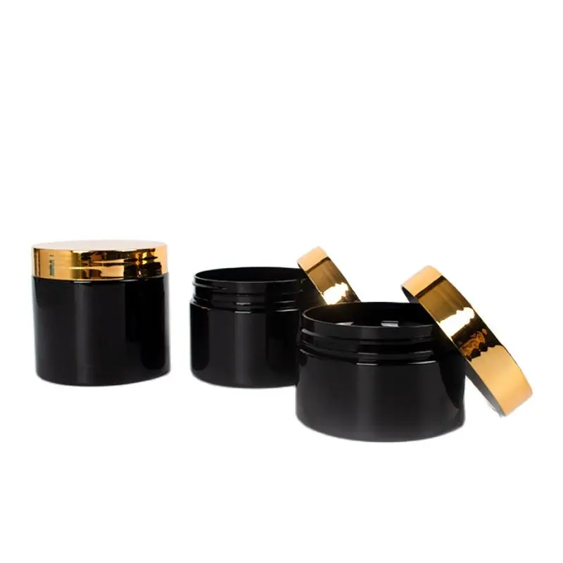 20pcs Cream Containter Empty PET Glossy Black Cosmetics Pots Gold Cap 30g50g80g100g150g200g250g Skincare Plastic Jars With Lid