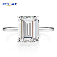 JEWEPISODE New Classic 925 Sterling Silver 8x10MM Emerald Cut High Carbon Diamond Rings for Women Luxury 18K Gold Plated Jewelry 1