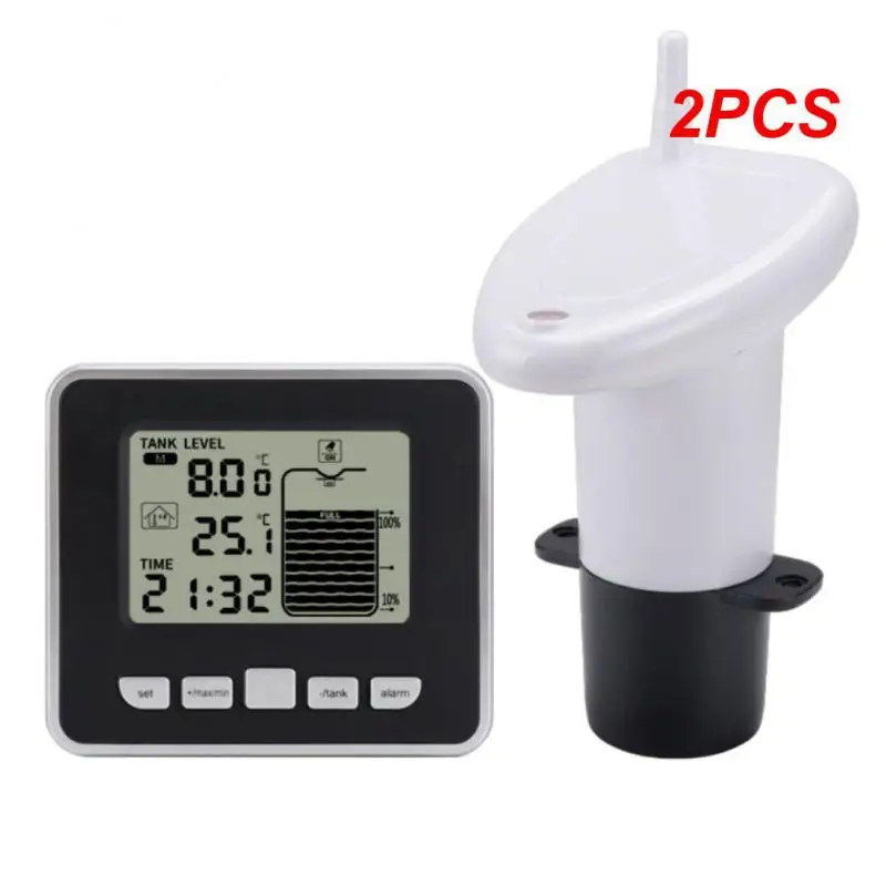 

2PCS Water Level Meter Pometer Measure Gauge Ultrasonic Liquid Depth with Temperature Alarm Time Alarm Transmitter Measuring