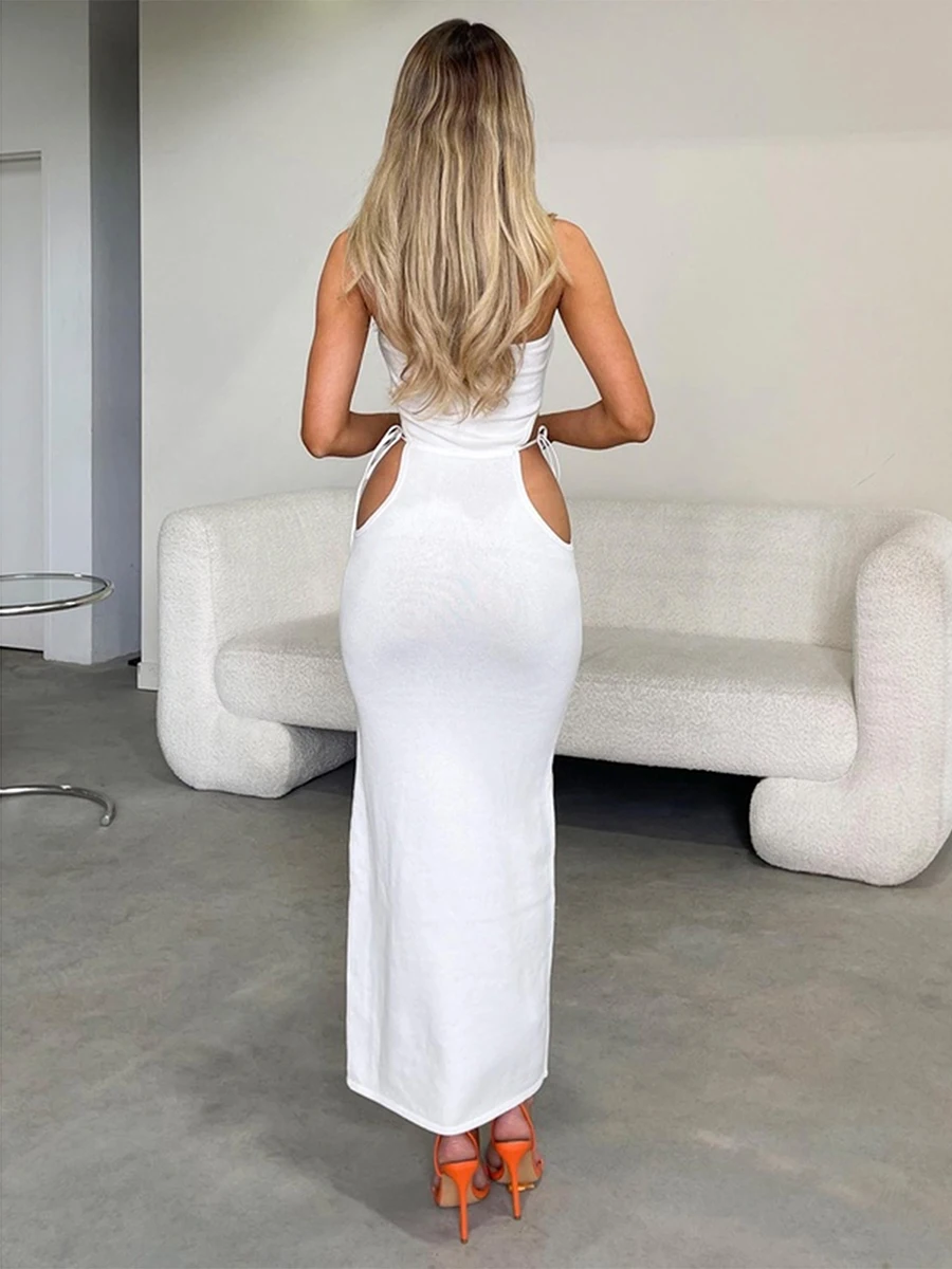 

Off Shoulder Ribbed Knit Bodycon Dress Front Cocktail Dress Strapless Twist Sleeveless Knot Party Tube Maxi Dress