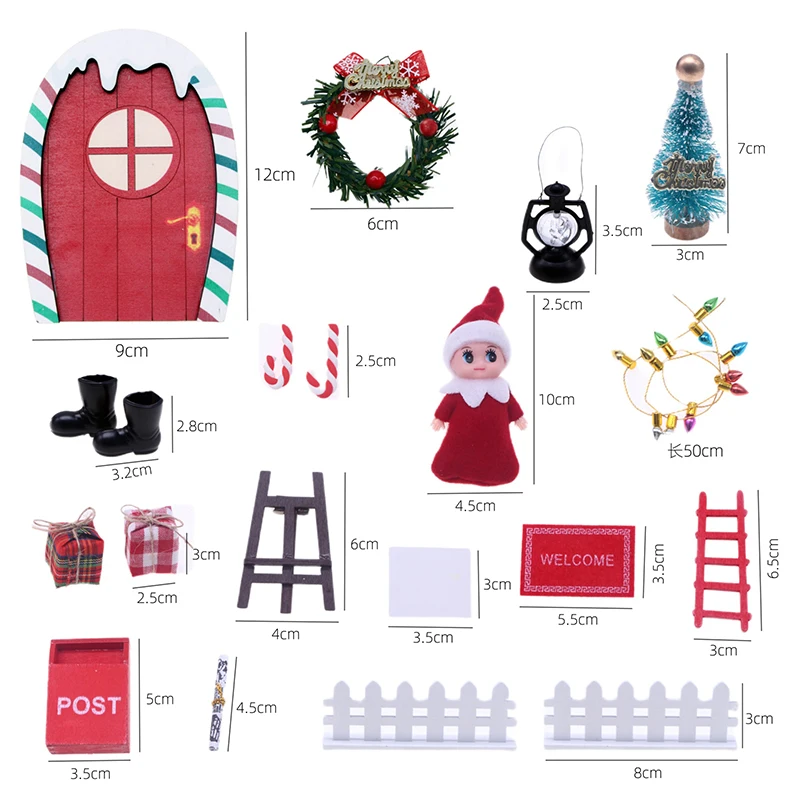 

Рождественский кукольный домик, Красная Зеленая Радужная дверь, мини Рождественский домашний декор, кукла-эльф, подарочные коробки, миниатюрная модель сказочной сцены «сделай сам», детская игрушка