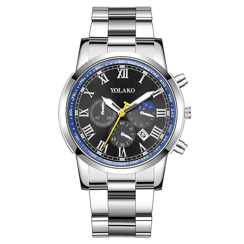 Man's hodinky výbušný nový móda three-eye kalendář nerez ocel hodinky
