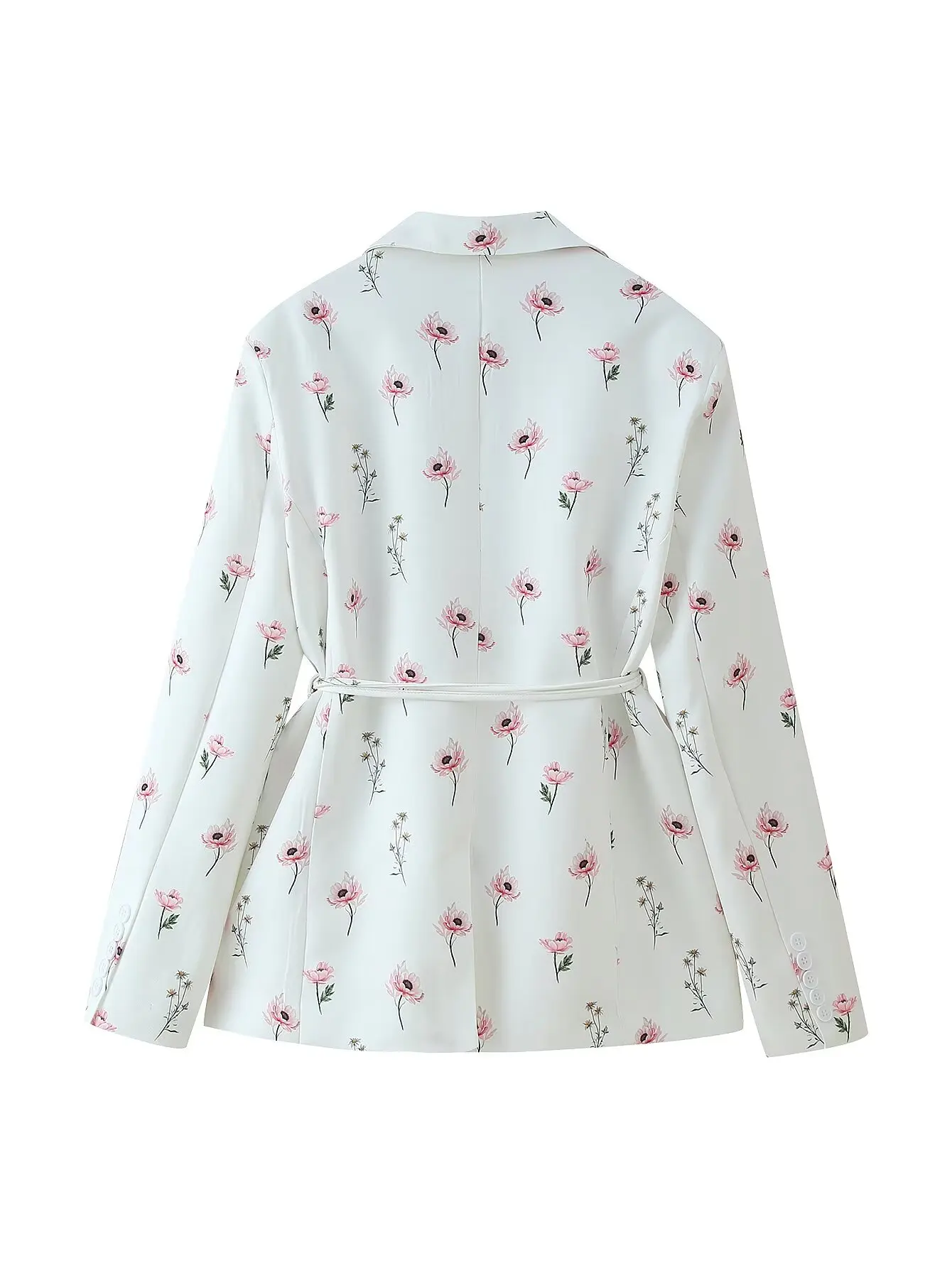 2025 Spring Autumn Lacing Up Bow Sashes Beige Floral Print Blazer Boyfriend Vintage Women Front Pockets Loose Suit Fashion Coat