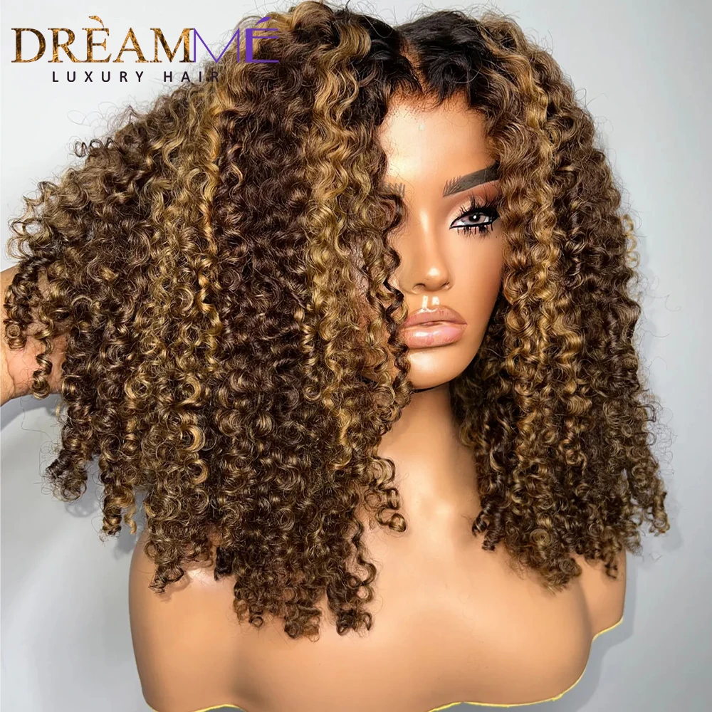 Highlight Blonde Kinky Curly Glueless Wig 4x4/5x5 Lace Closure Wig Wear and Go Per Cut 5x7 Lace Closure Wigs Human Hair