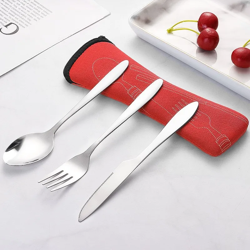 Tableware Stainless Steel Cutlery Set Knife Fork And Spoon Dinnerware Case Travel Camping Accessories 3Pcs cutlery set