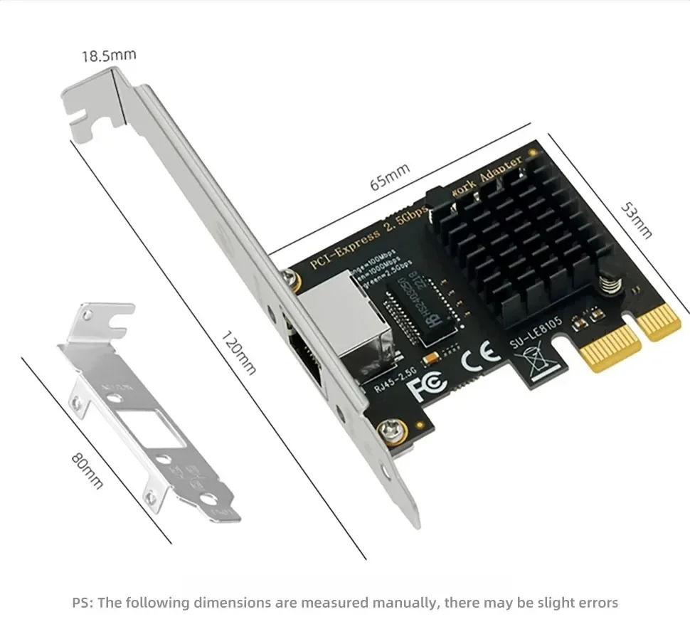 2.5G PCI-E To RJ45 Network Card RTL8125B/I225 Chip 100/1000Mbps/2500Mbps Ethernet Wired LAN Controller Adapter For Desktop/PC