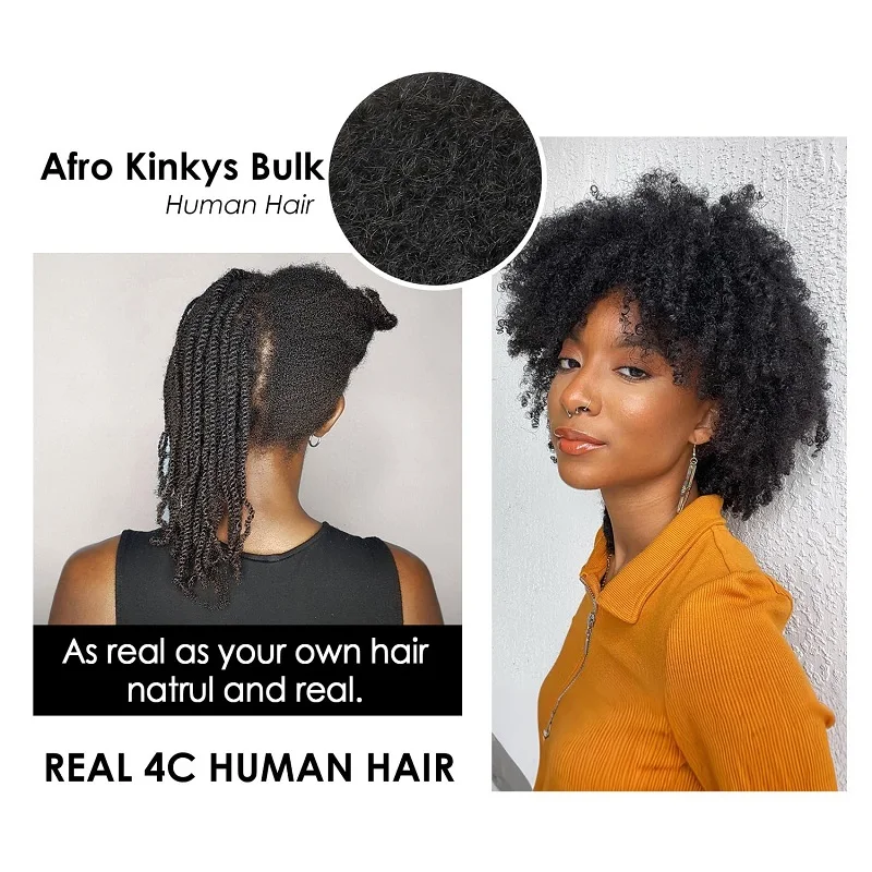 Afro Kinky Bulk Human Hair For Braid Twists Curly Hair Extension Natural Black for Dreadlock Extension 30gram/Pc 4
