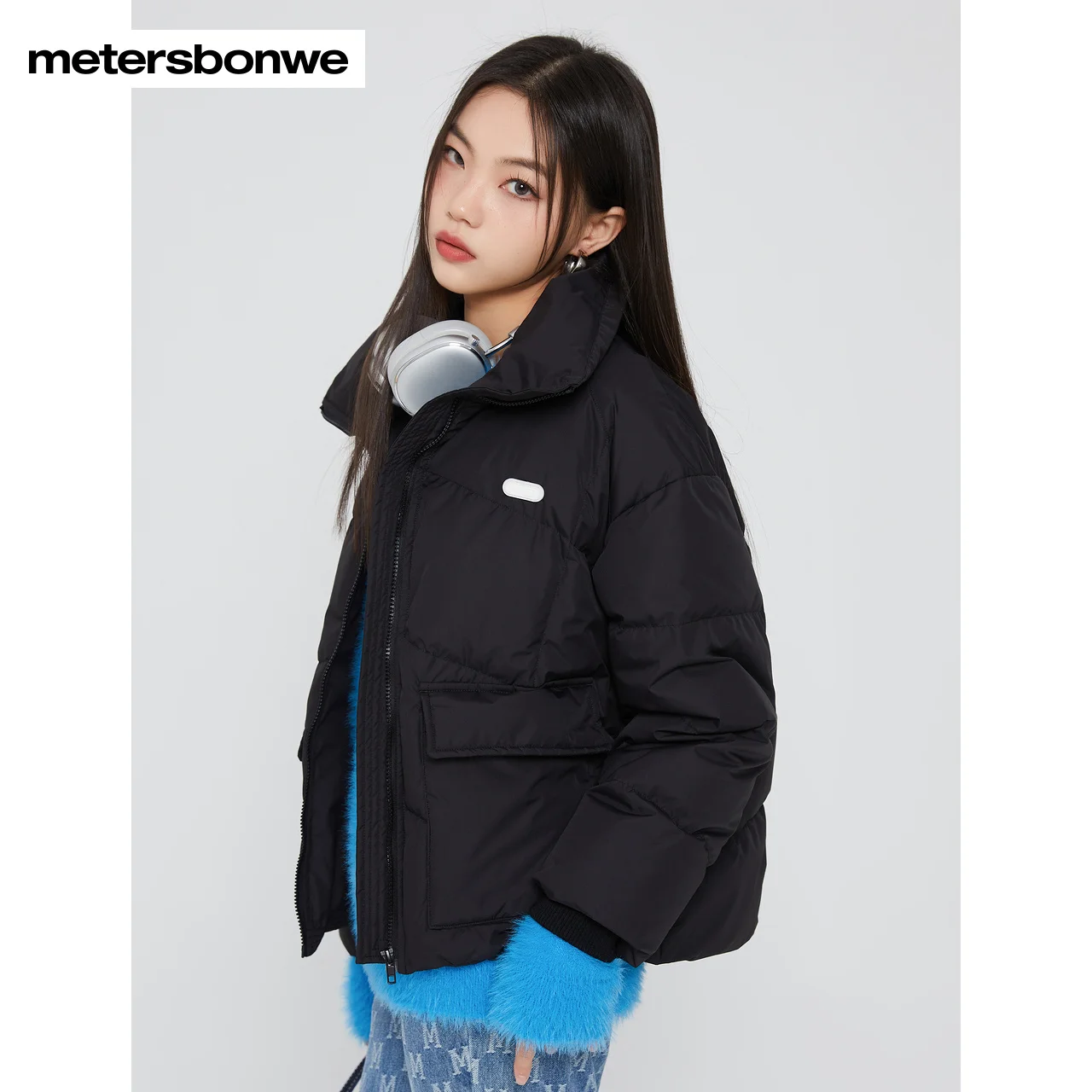 Metersbonwe Women's 22New Winter Solid Color Stand Collar Down Jackets 80%Duck Down Short Loose Warm Wear Fashion Outwear