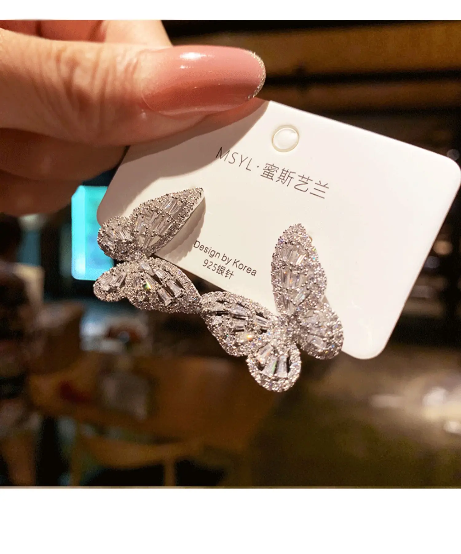 Butterfly Earrings Zircon Women's Korean Literary Style Net Red Temperament Simple