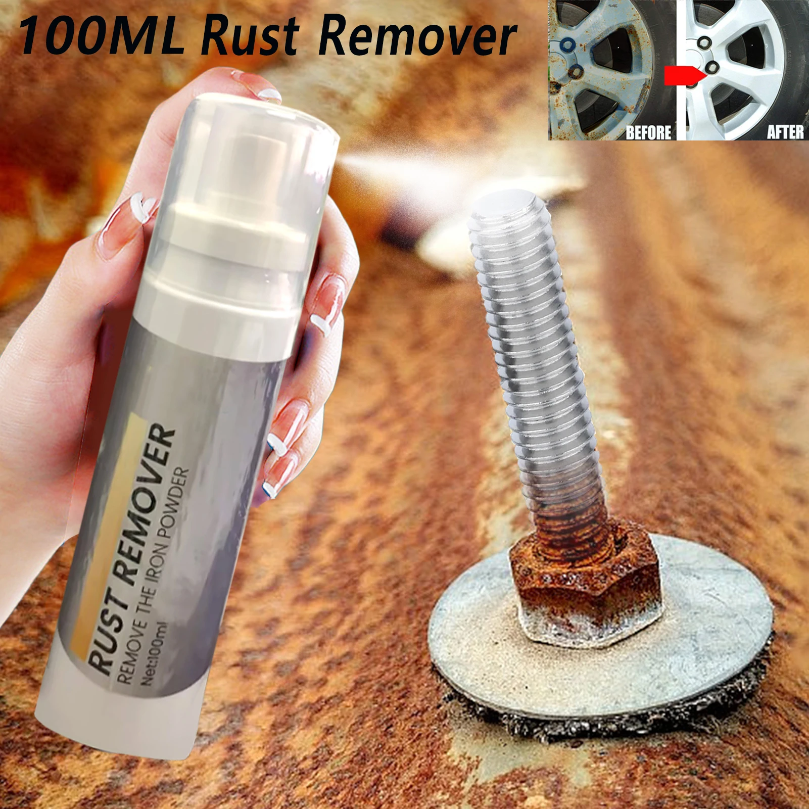 

100ML Multi Purpose Rust Remover Spray Metal Surface Chrome Paint Car Maintenance Iron Powder Cleaning Rust Remover Cleaner