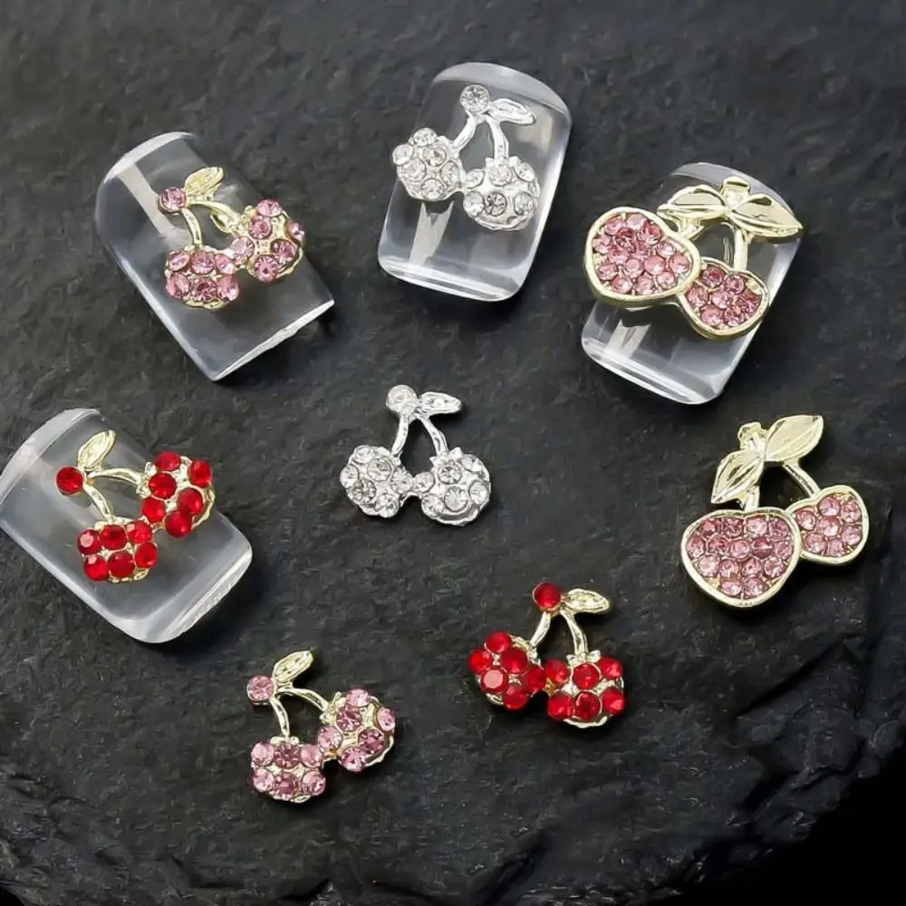 

5Pcs/set Light Luxury Pink Red Cherry Nail Charms Alloy Rhinestones Nail Art Decorations Metal Diamond Cherry DIY Accessories