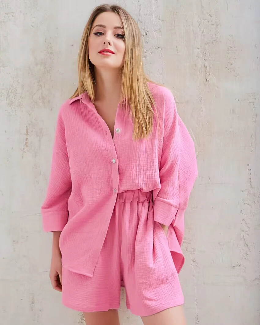 Women Pink Oversized T-Shirt and Shorts Lounge Wear Soft Towelling