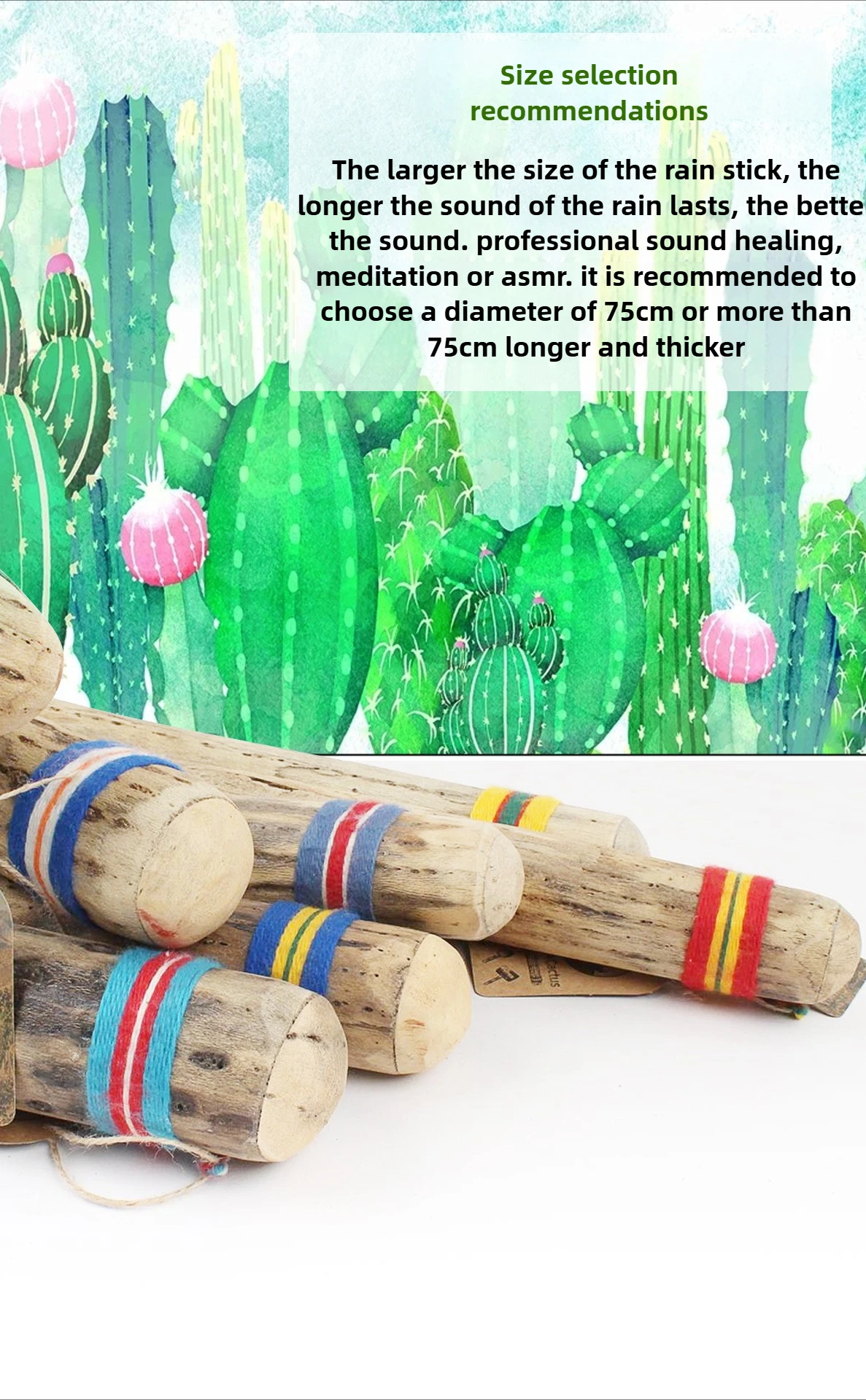 Description Picture 5 of itemRain Stick Sound Therapy Cactus Rain Sticks Healing Rainmaker Shaker Yoga Meditation Nature Sounds Musical Orff Instruments