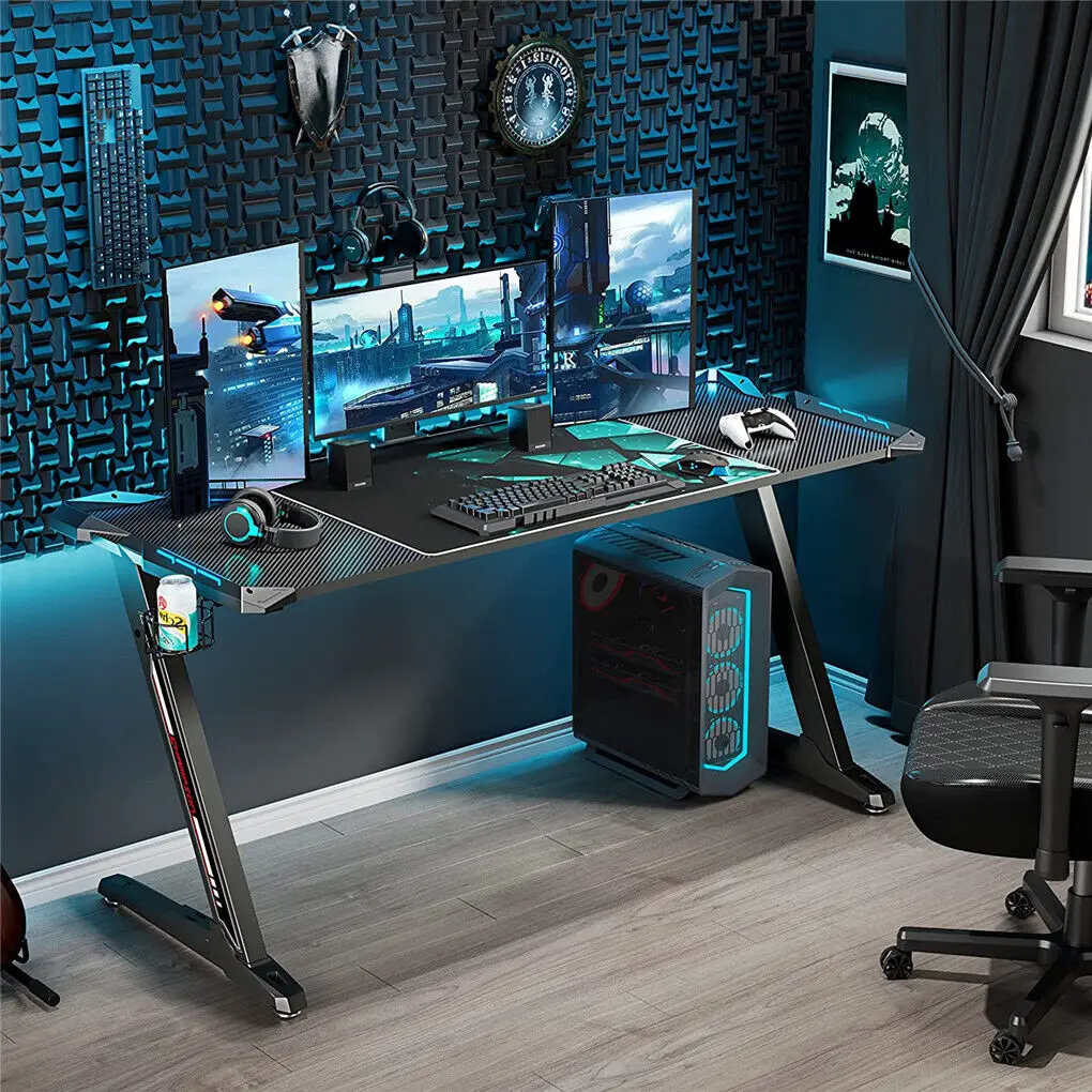 140CM Extra Large Dynamic RGB LED Lights Gaming Desk Sturdy Home Office PC Computer Desk Gamer Table Metal Legs 1