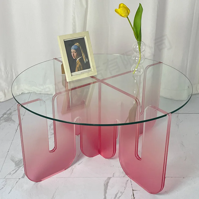 Modern Design Creative Wavy Coffee Table Acrylic Toughened Glass Round