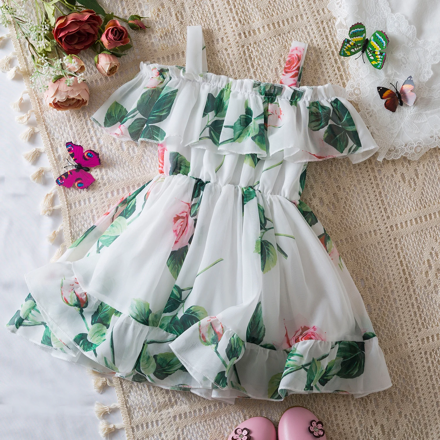 New Summer Girls' Sleeveless Dress Baby Print Flower Dress Elegant Kids Girls Holiday Casual Clothes Toddler Kids Party Dresses 1