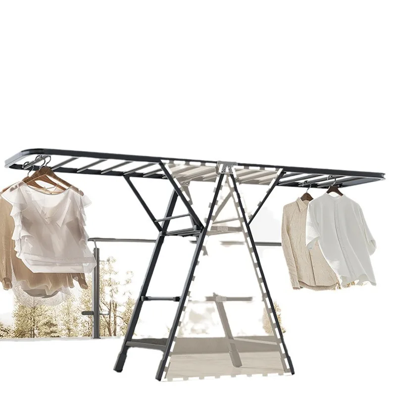 Household Airfoil Floor Drying Rack Balcony Multifunctional Folding Hanger Simple Stabilize The Carbon Steel Quilt Rack 5