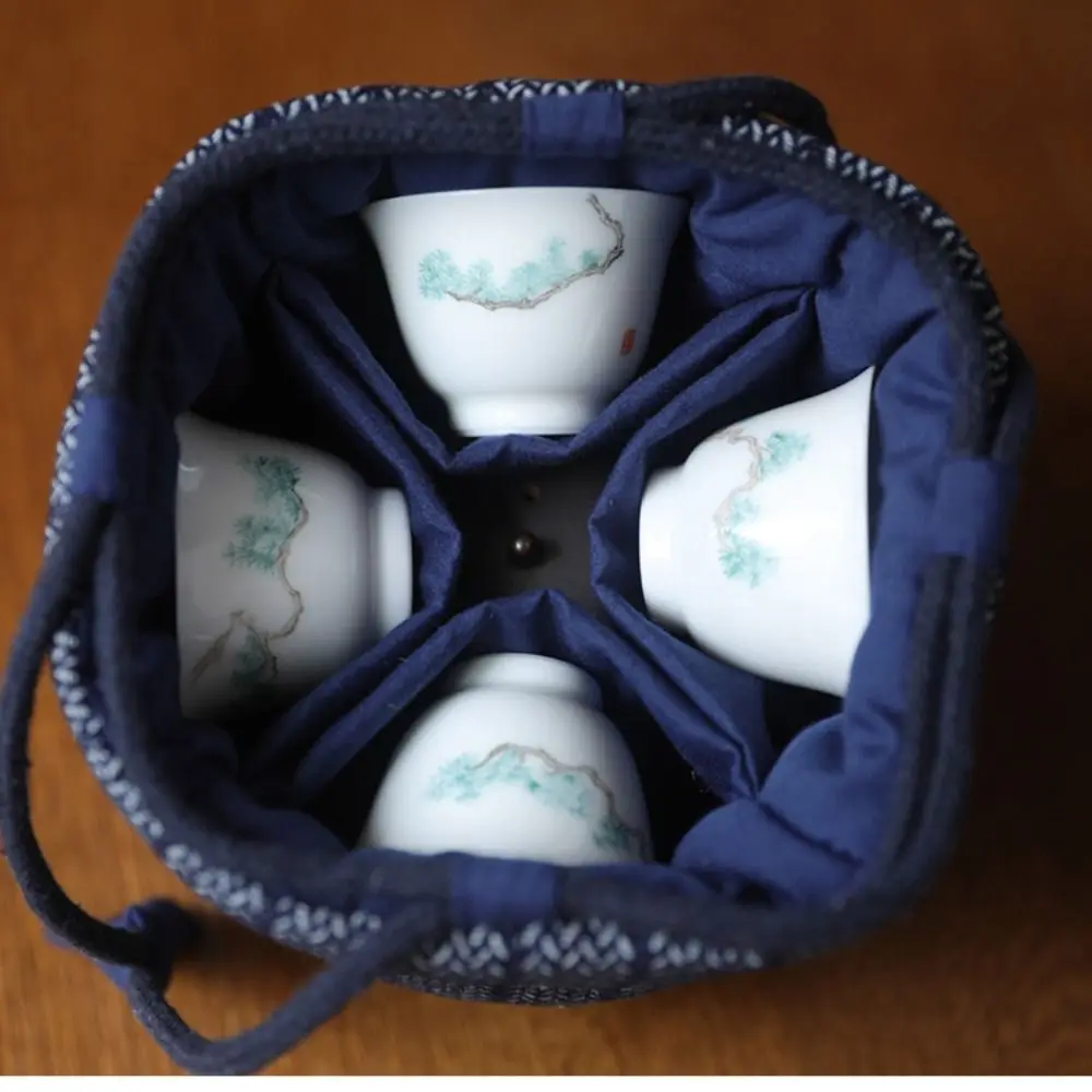 Chinese Style Teapot Cup Cotton Protect Cloth Bags Dustproof Denim Travel Teaware Storage Bag Portable Practical tea storage bags