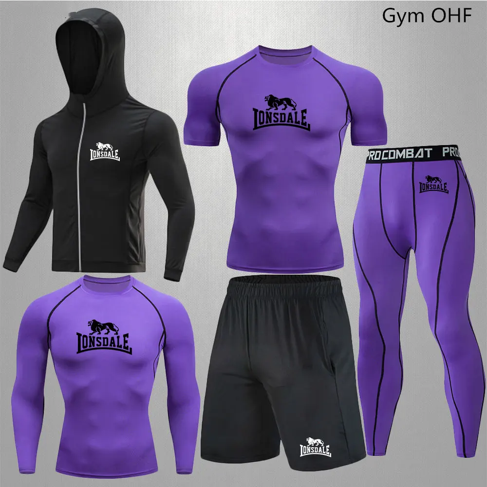 Men Clothing Sportswear Gym Fitness Compression Suits Running Set Sport Outdoor Jogging Quick Dry Tight 5-Piece Rashguard 2