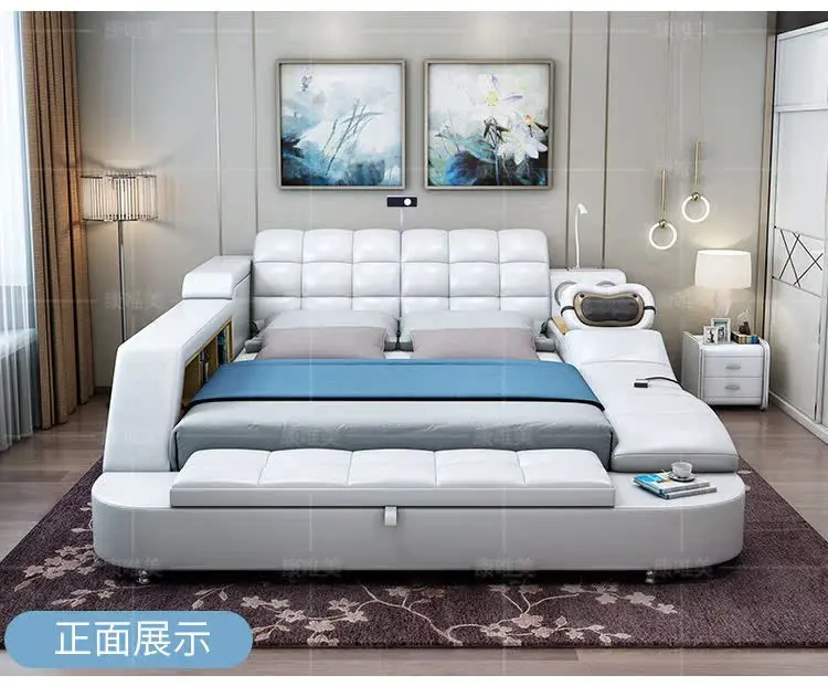 European King Double Bed Wood Queen Headrest Multifunctional Double Bed Twin Smart Luzko Wielofunkcyjne Furniture For Bedroom