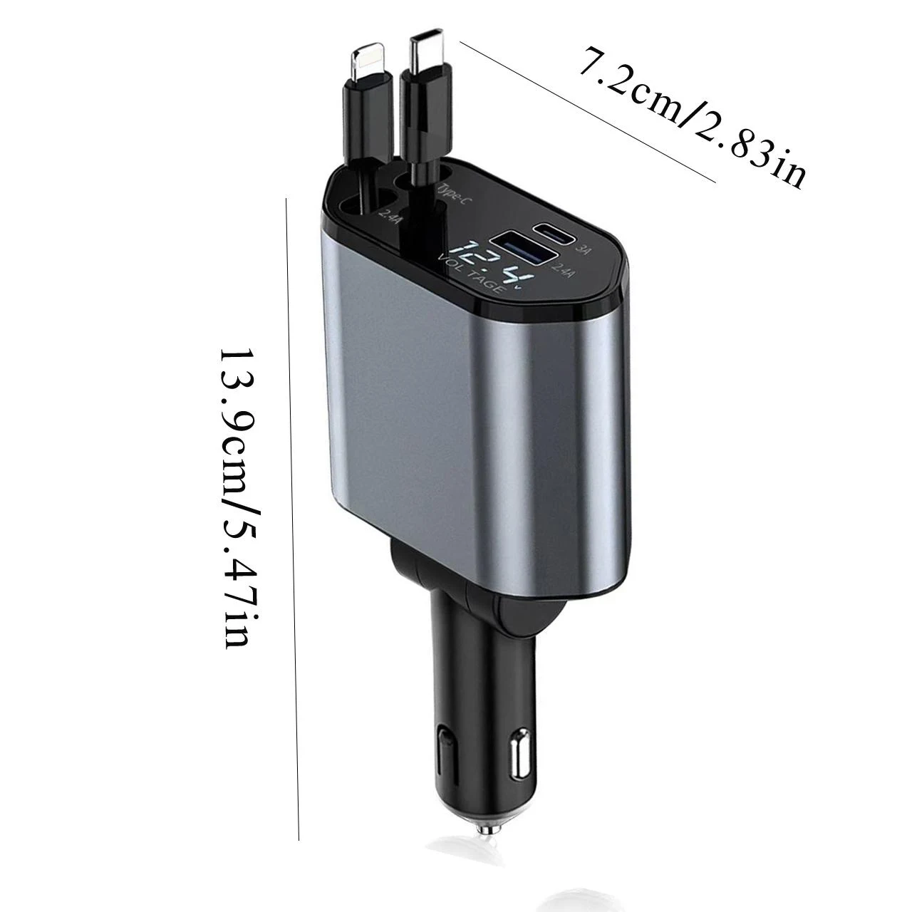 Versatile 4-in-1 Fast Charging Vehicle Charger with Retractable Cable and Dual USB Ports, 120W