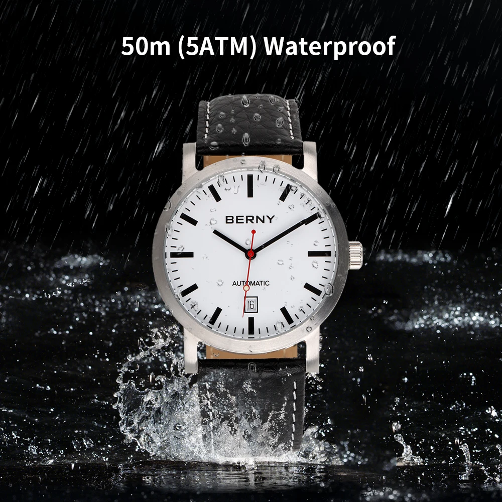 BERNY Watch for Men Mechanical Automatic Watches Seagull Luxury Brand Male Clock Water Resistant Swiss Railway Men's Wristwatch