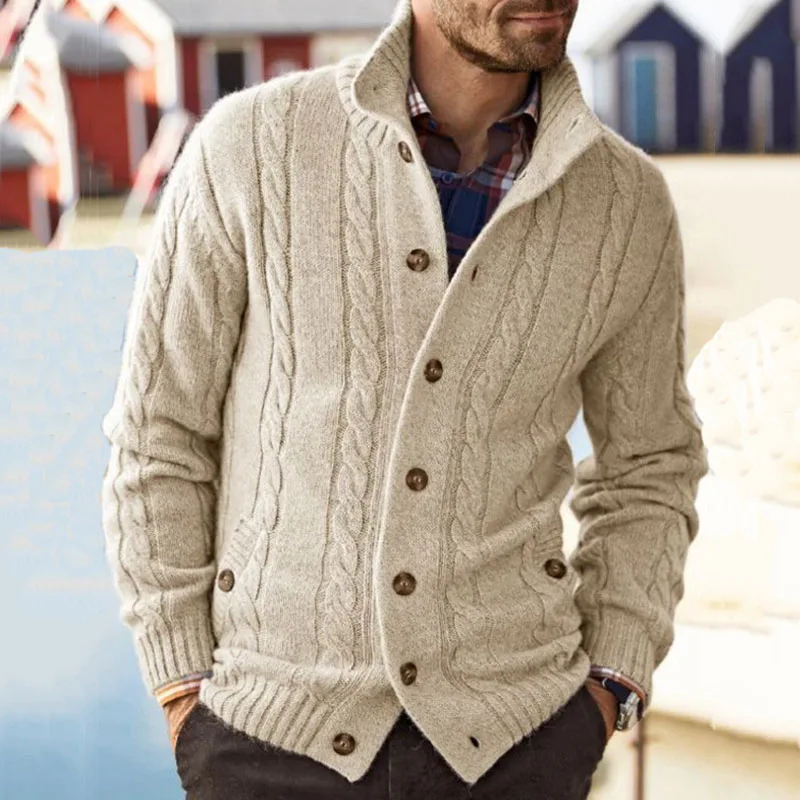 

Men's Sweaters Knit Cardigan Autumn Winter Casual Solid Knitted Sweater Coat Long Sleeve Stand Collar Knitwears Coats Men M-3XL
