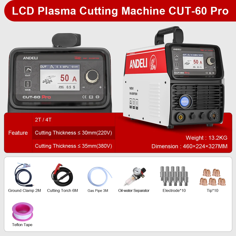 ANDELI CUT-60 PRO CNC 220V Single Phases Dual Phases Triphases & 440V LCD Non-HF Pilot Arc Plasma Cutter