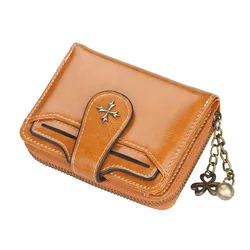 Elegant Women's PU Leather Compact Wallet with Coin and Card Holders - Blue Red Clutch (Brown)