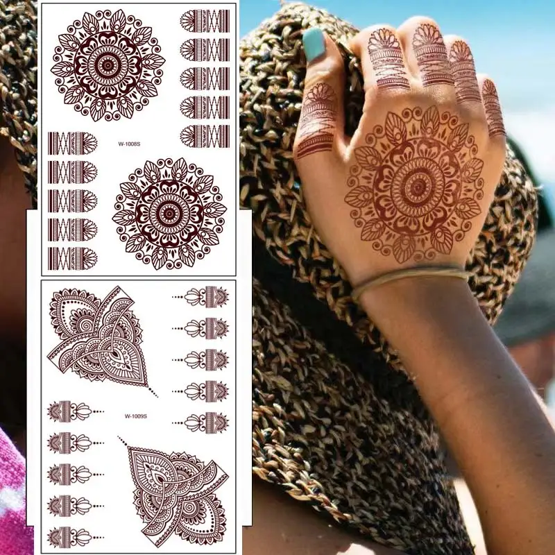 Mehndi Design Brown Henna Tattoos for Women Flower Mandala Sticker