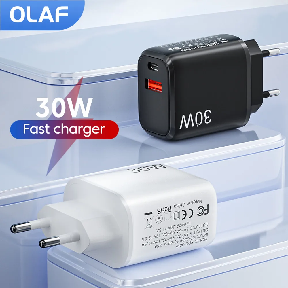 

PD 30W Type C Charger Fast Charging for Samsung Xiaomi Huawei Dual Ports QC3.0 Quick Charge 3.0 Mini USB Charger for iPhone