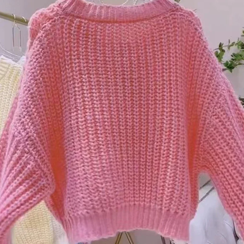 Autumn and Winter New Sweet Round Neck Single-breasted Women's Sweater Cardigan Long-sleeved Casual Top Fashion Women's Clothing