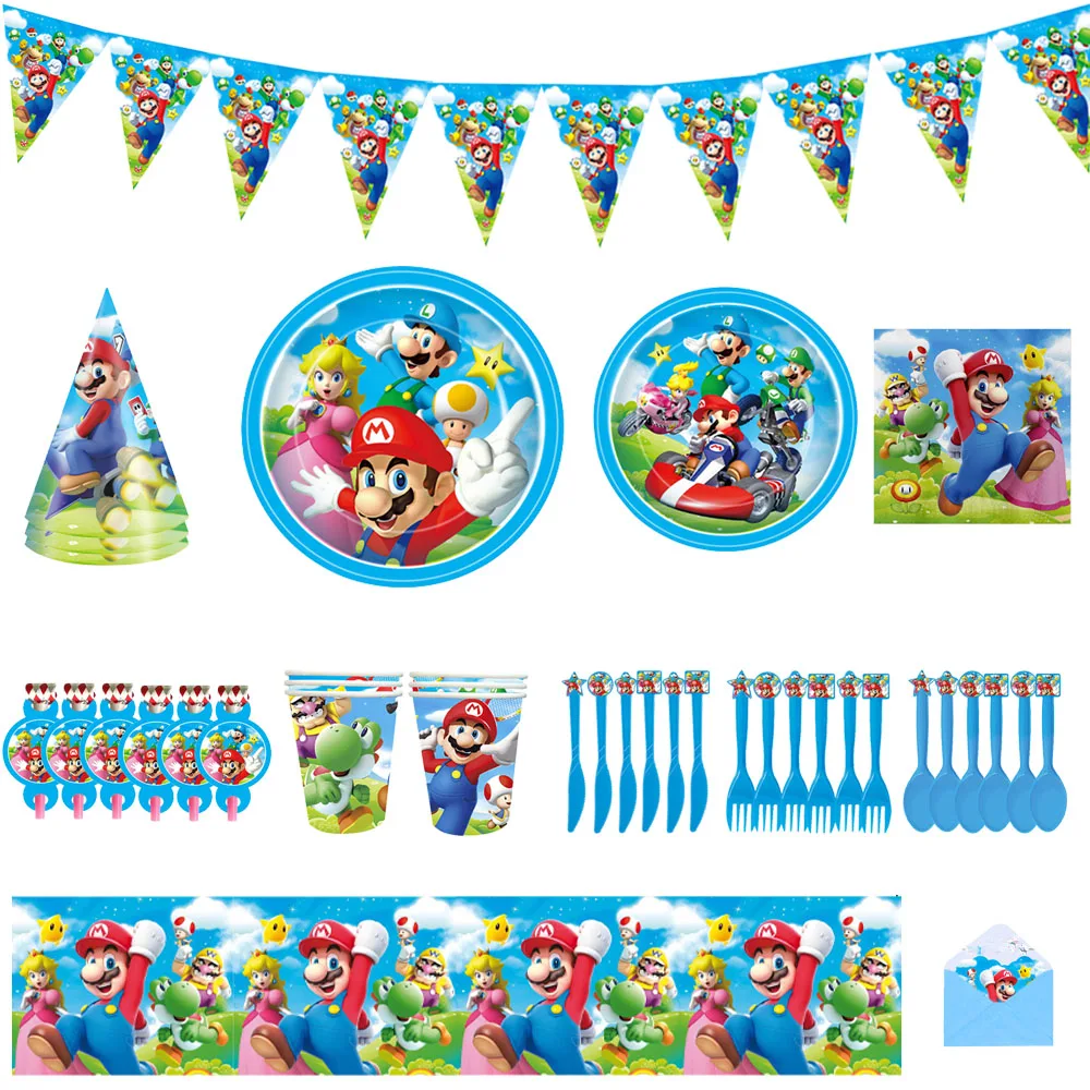 

Mario Theme Boys Birthday Party Disposable Tableware Plate Cup Table Cloth Balloon Baby Shower Party Decoration Supplies
