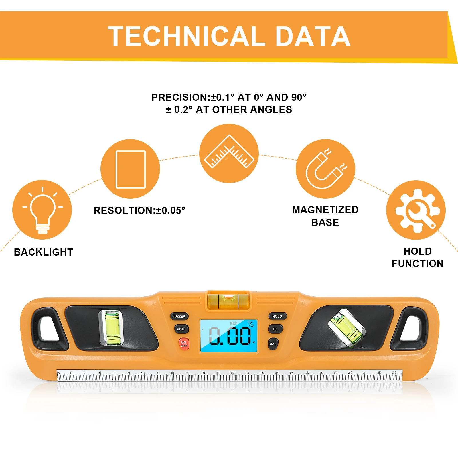 Digital Spirit level Inclinometer Horizontal Scale Ruler Electronic LED Display Protractor Magnetic Base Measuring Tools 3