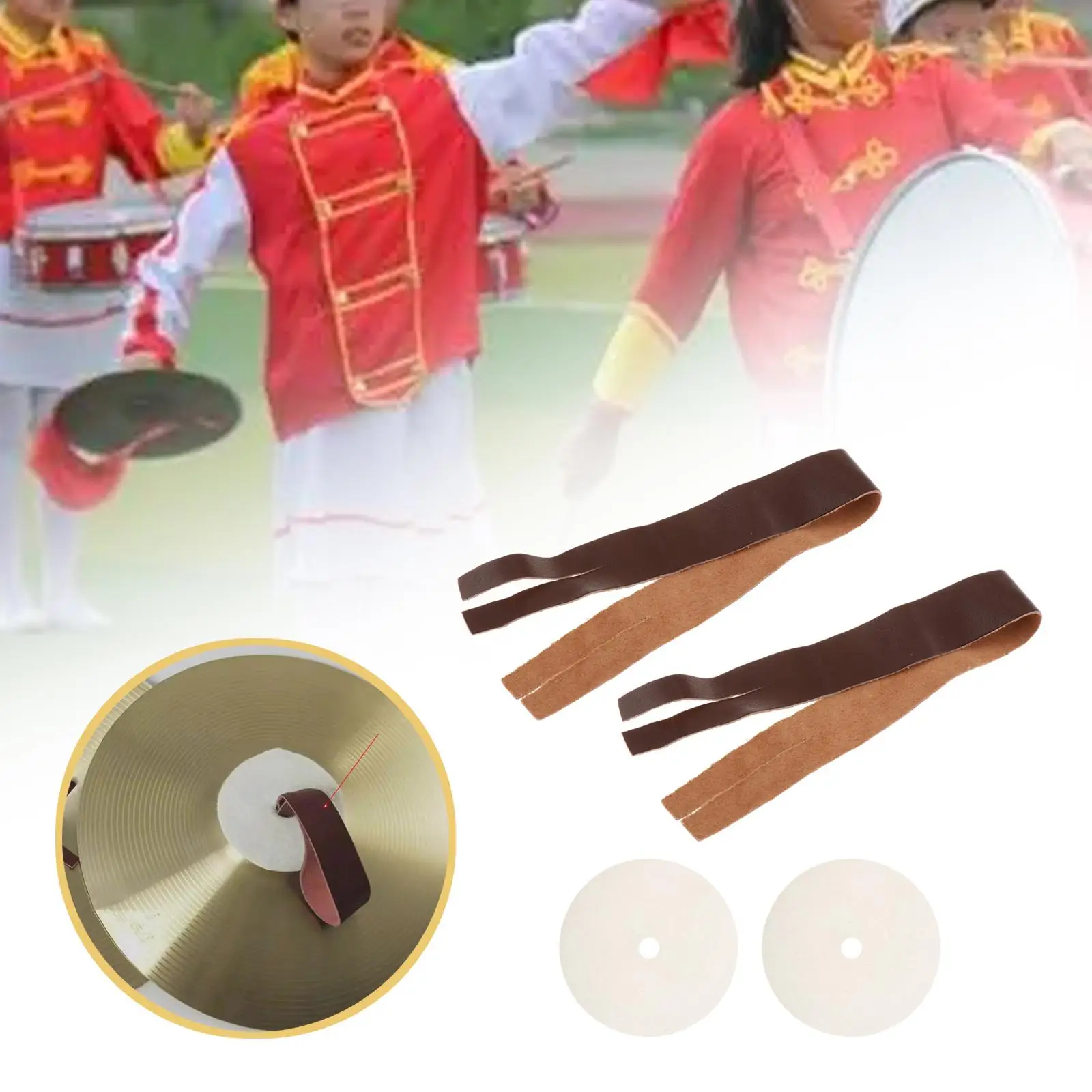 2Pcs Cymbal Straps and Pads Musical Instrument Accessory PU Leather Wristbands Tying Ropes Performance Musical Events