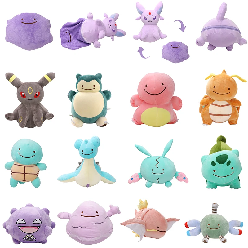 15 Style Pokemon Ditto Flip Doll Snorlax Espeon Koffing Lapras Zipper Transform Plush Toy Soft Ditto Pillow Kawaii Birthday Gift