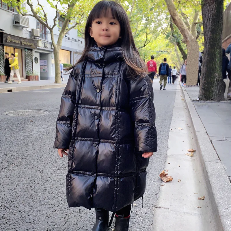 

2023 korean Winter Girl Down Jacket Loose Hooded Thick Warm Long Girl Outerwear Coat 3-12 Years Kids Teenager Girls Parka Outfit