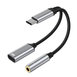 Universal 2 - in - 1 USB - C to 3.5mm Headphone Jack & 60W Charging Adapter (Grey)