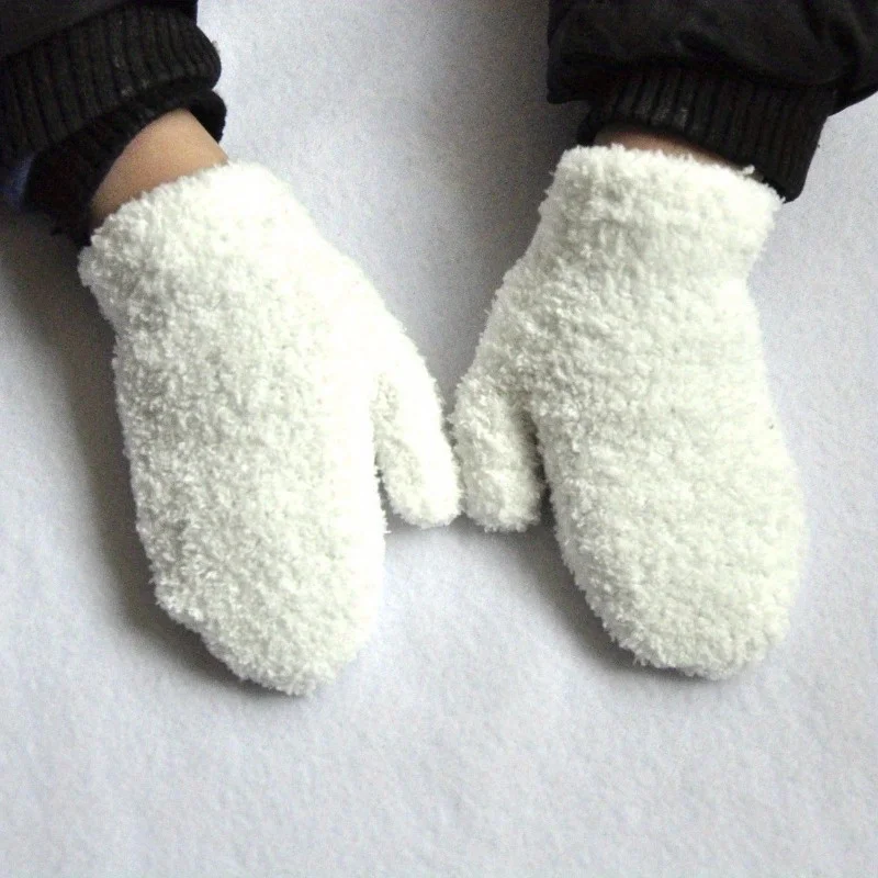 1 Pair Winter Warm Knit Wrap Gloves 1-4 Ages People Half-side Fleece and Fleece Thick Gloves