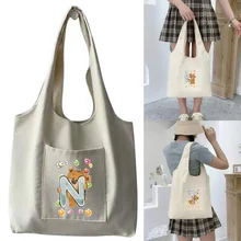 

Ladies Fashion Messenger Shoulder Bag Bear Letter Printing Large Capacity Environmental Protection Washable Foldable Vest Bags