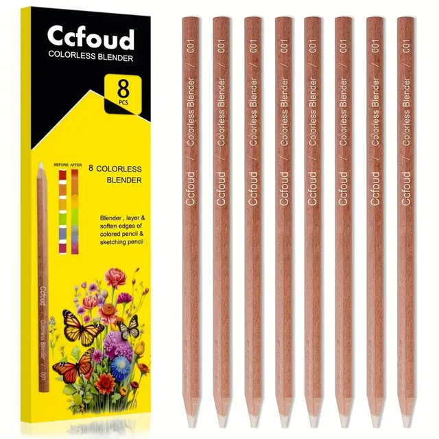 Mélangeur incolore 8 pièces – Idéal pour mélanger et adoucir les bords des crayons de couleur – Crayon non pigmenté à base de cire – Parfait 1