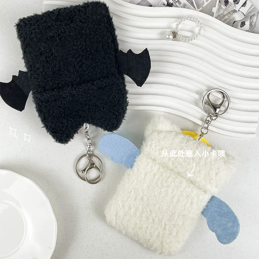 Cute Devil Plush Card Holder School Bag Key Chain Pendant 3 Inch Postcard Creative Angel Card Nesting Doll Storage Pocket card holders
