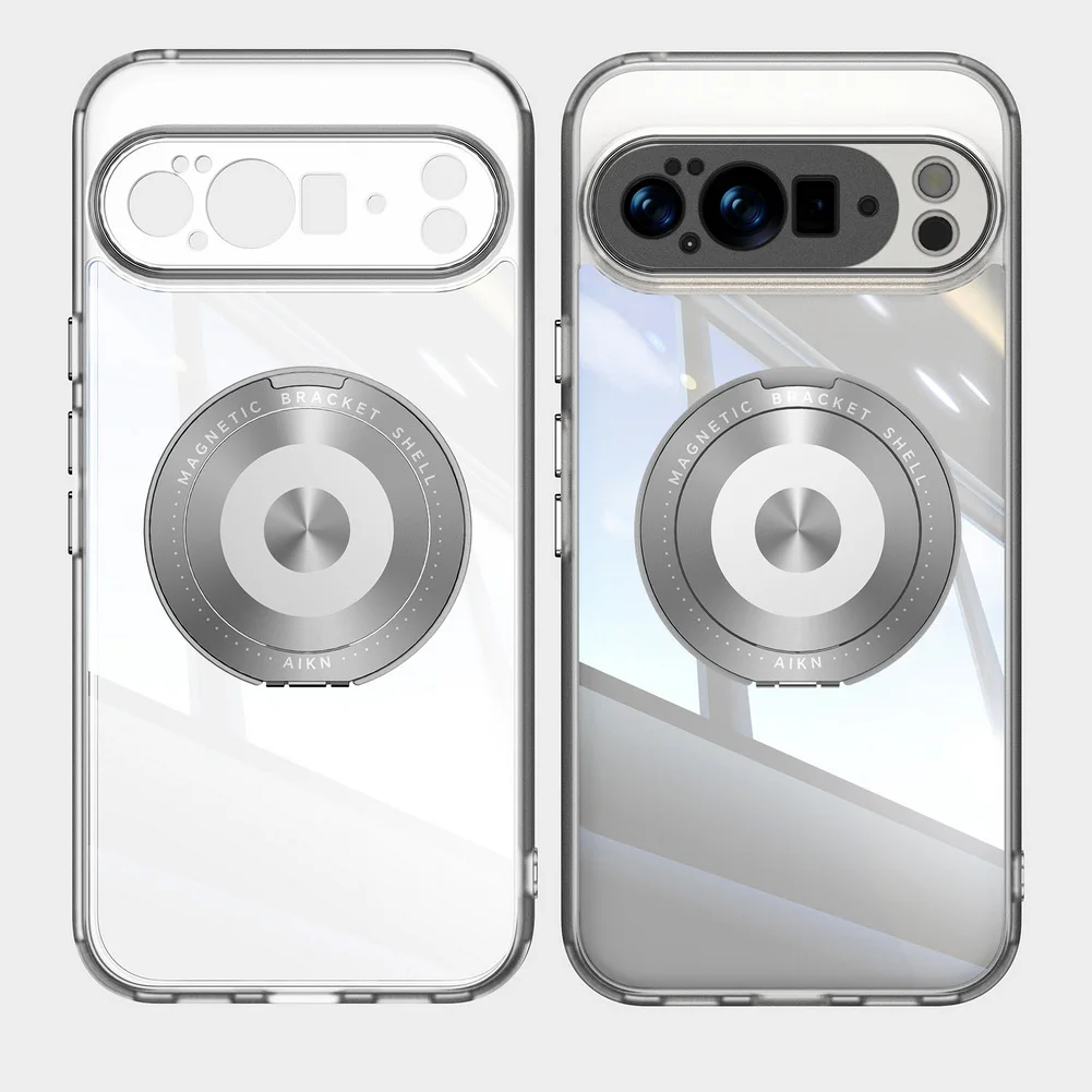Transparent Back Plate Case with Rotating Metal Ring Holder and Camera Protection