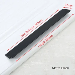 Elegant Aluminum Alloy Hidden Cabinet Handles - Black, Silver, Gold Finish for Kitchen and Furniture (Black 192mm)